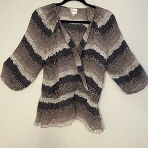 Parker Black and Gray Wrap Blouse